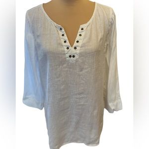 St Tropez West Vintage  100% Linen White Top Cover Up Missing Lace Cord Medium